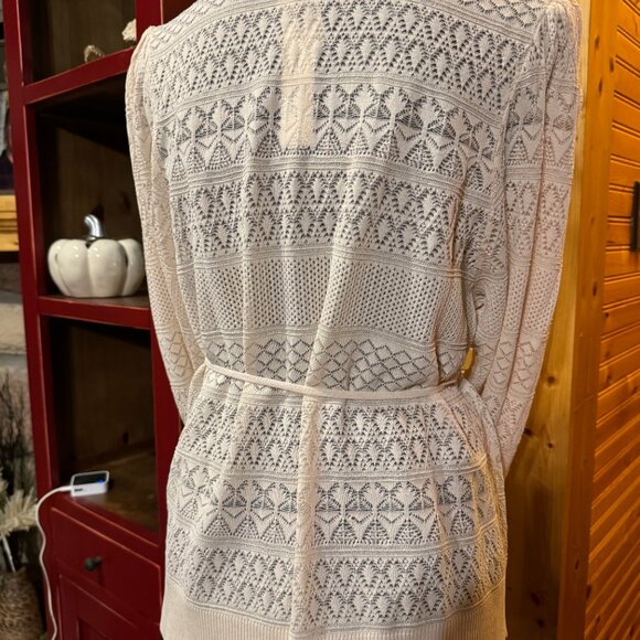 EXPRESS oversized balloon sleeve mixed stitch cardigan belted sweater top - Picture 5 of 8